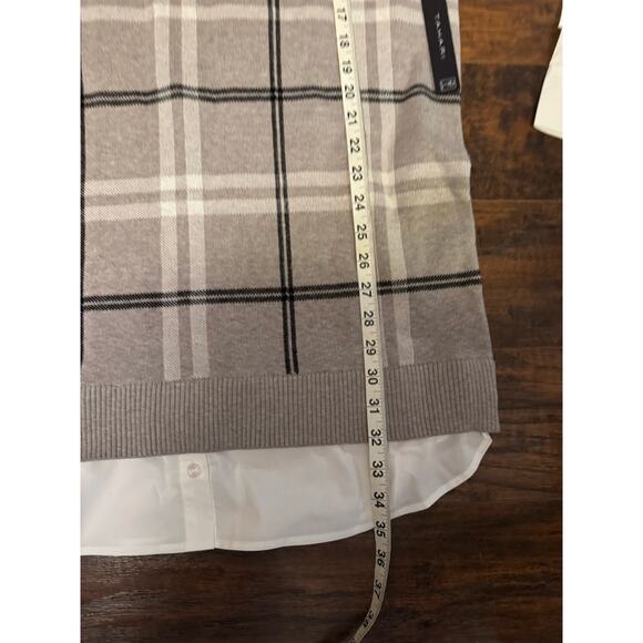 Tahari Women’s Tan Plaid Sweater Dress With White Shirt Underlay NWT Sz:L - Picture 7 of 8